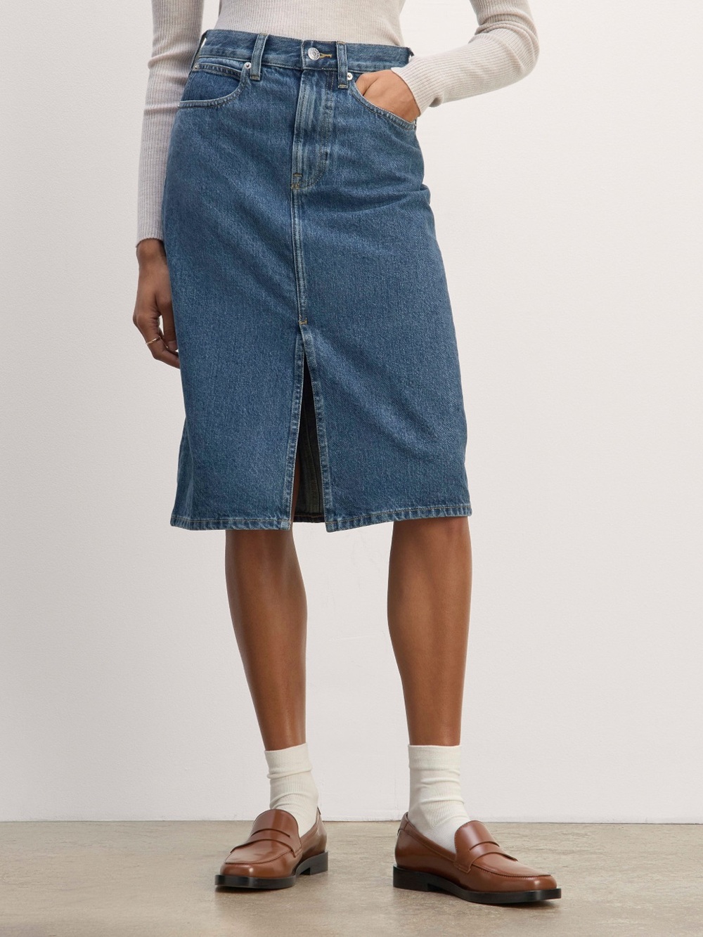 Everlane The Mid-Way Denim Midi Skirt Dark Wash Size 32R